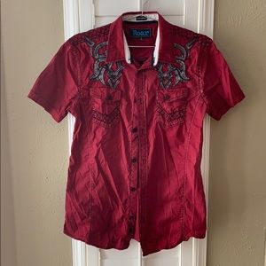 Intricate red button down
